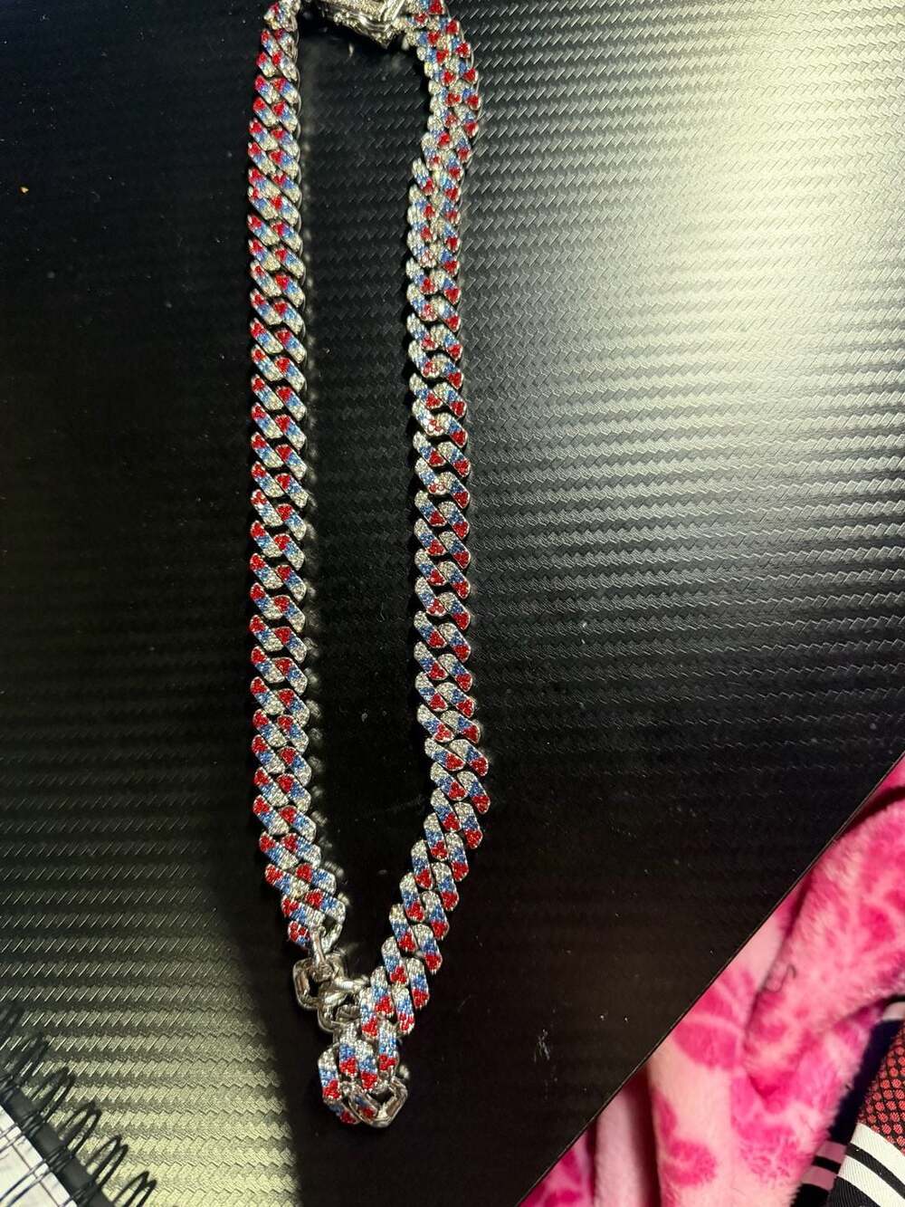 Invicta Elements Cuban Link Chain Necklace with Red, White, and Blue Rhinestones
